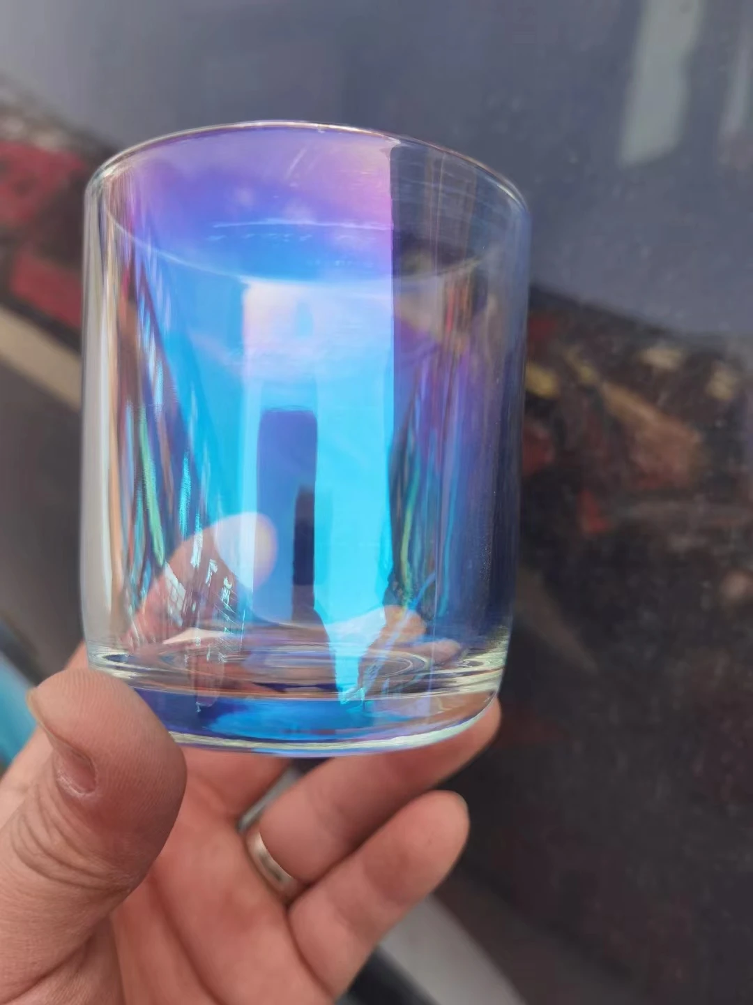 Free Sample Luxury Cylinder 8oz 220ml Iridescent Colorful Clear Glass