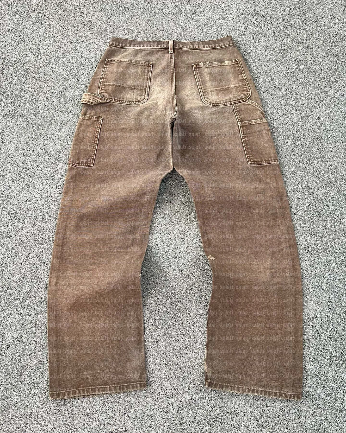 Salati Custom Streetwear Duck Canvas Cotton Vintage Double Knee Wide Leg Workwear Carpenter Cargo Trousers Work Pants for Men gallery 4