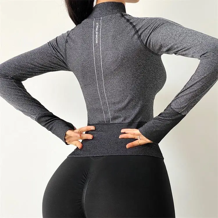 Wholesale Women's Zipper Slim Yoga Tops Casual Running Sports Shirts ...