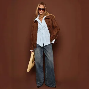 2026 New Cross-Border Casual Denim High-Waisted Boot Cut Slimming Quick Dry Lace up Nylon/Cotton Medium Wash Jeans