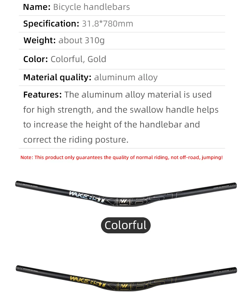 Lightweight 780mm/31.8mm Aluminium Alloy Bike Handlebar WAKEBST Color Logo for Road Bicycles Mountain Bike BMX