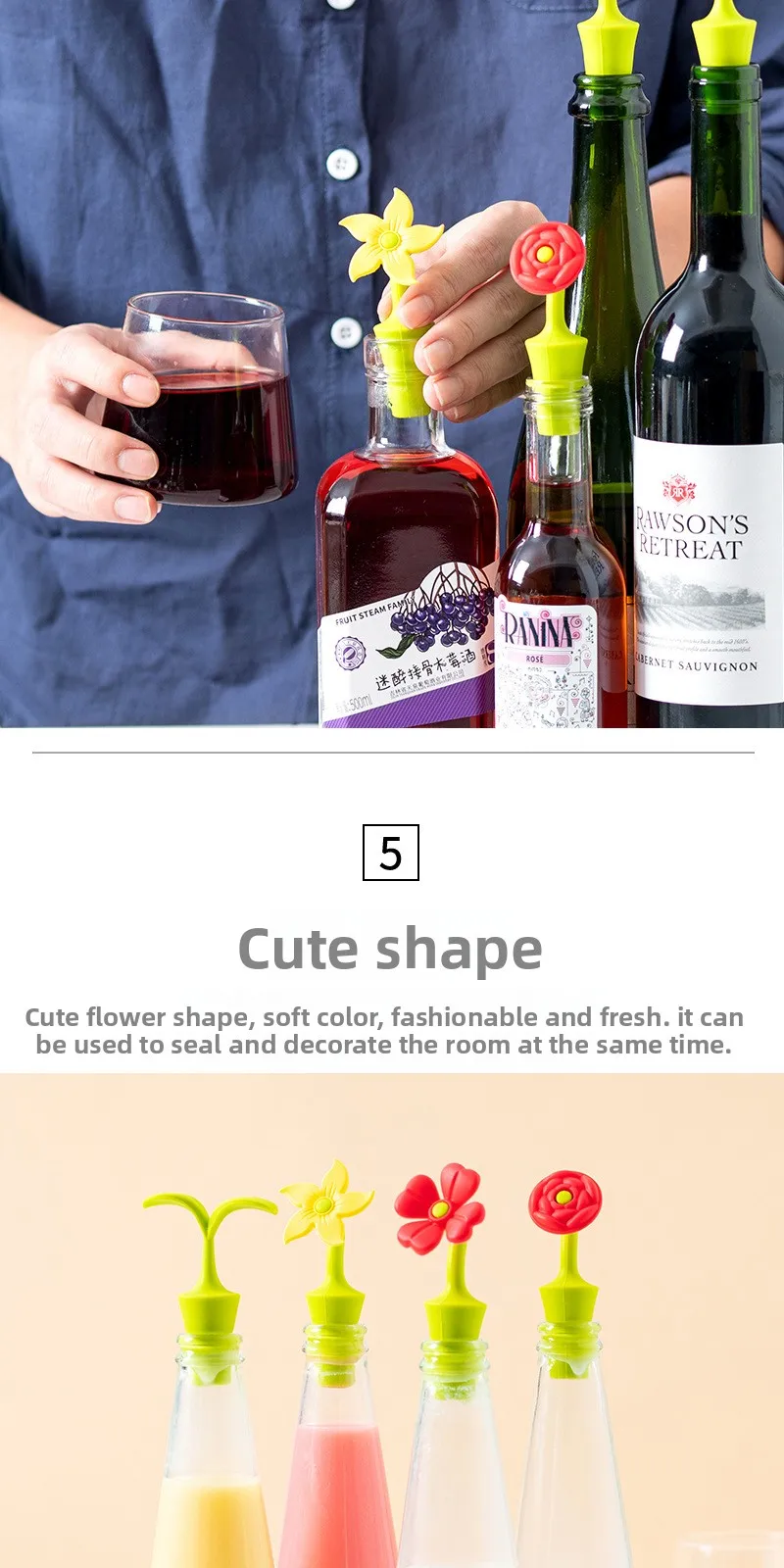 Flower Shaped Silicone Wine Stopper Red Vacuum Bottle Stopper with Household Sealed Kitchen Seasoning Cap for Red Wine Storage manufacture