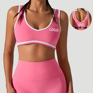 Color-blocking Seamless Breathable High Support Yoga Bra Front Beautiful Back Shockproof Spandex/Nylon Four-Way Stretch