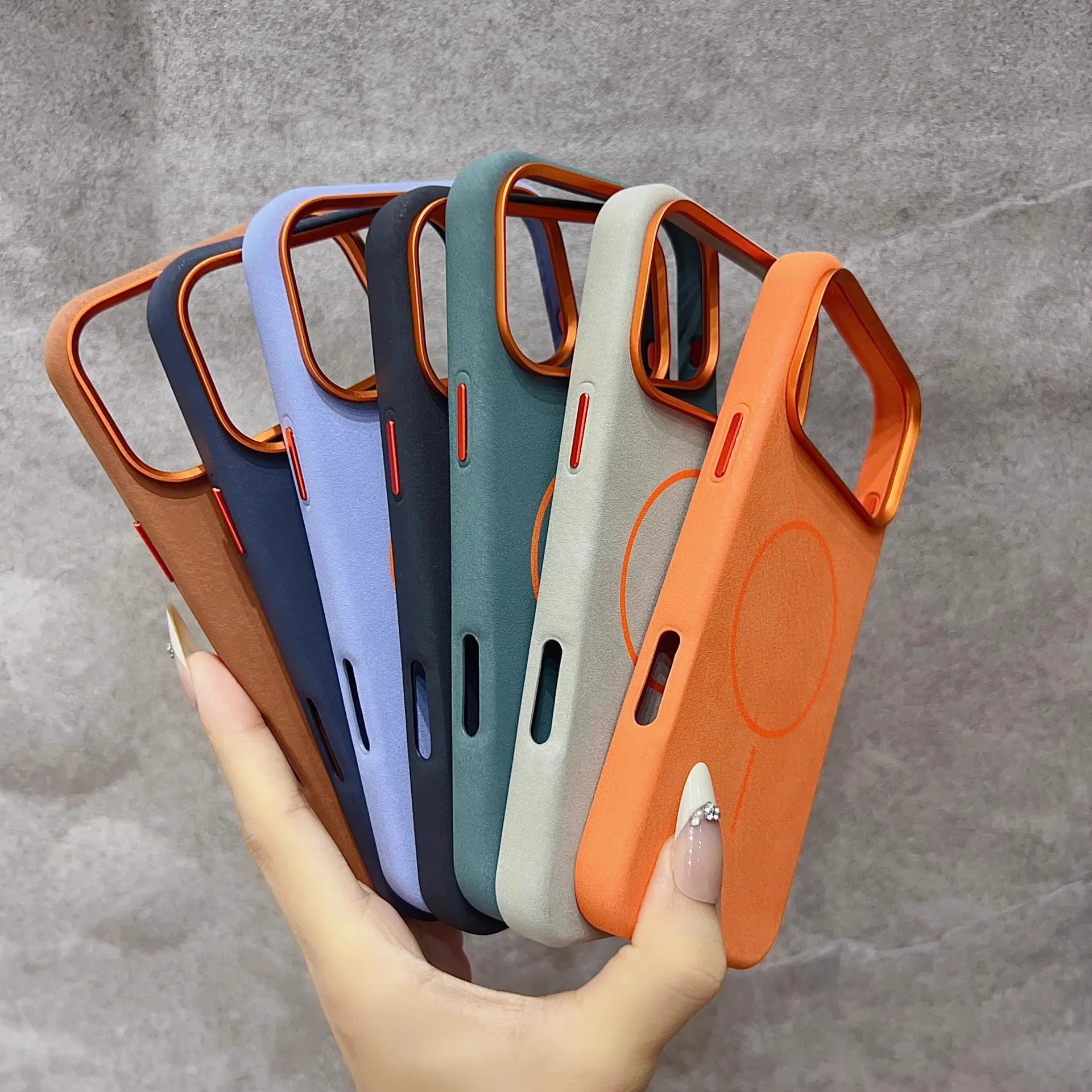 Elephant Texture Matte Color-Block Magnetic Phone Case for 17 Pro Max 16 Pro Max 15 14 Plus 13 Pro Max