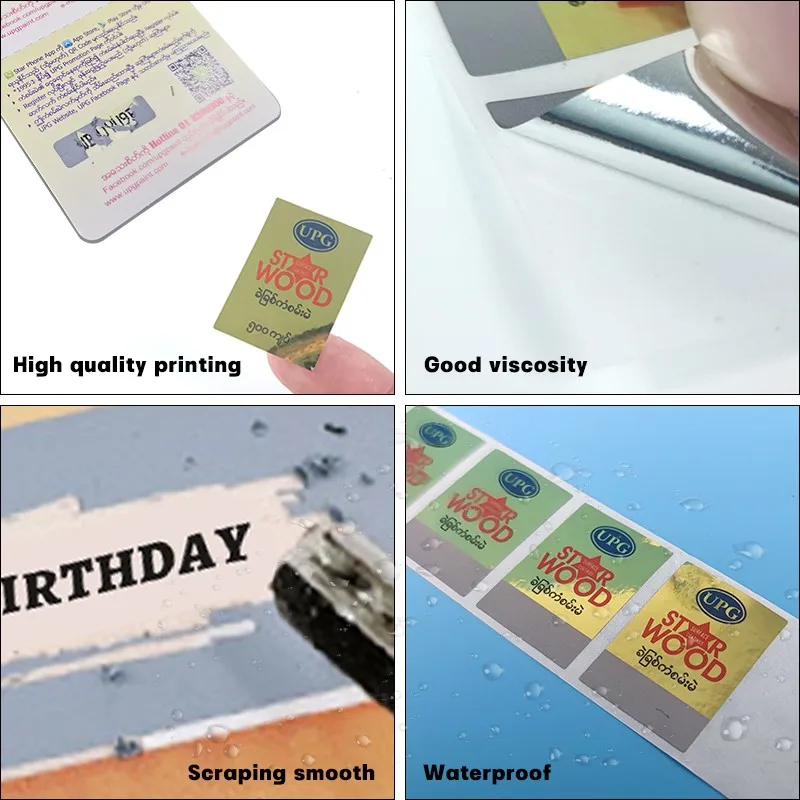 Golden QR Code Verification Security Label Sticker Printing with Black Scratch off Layer