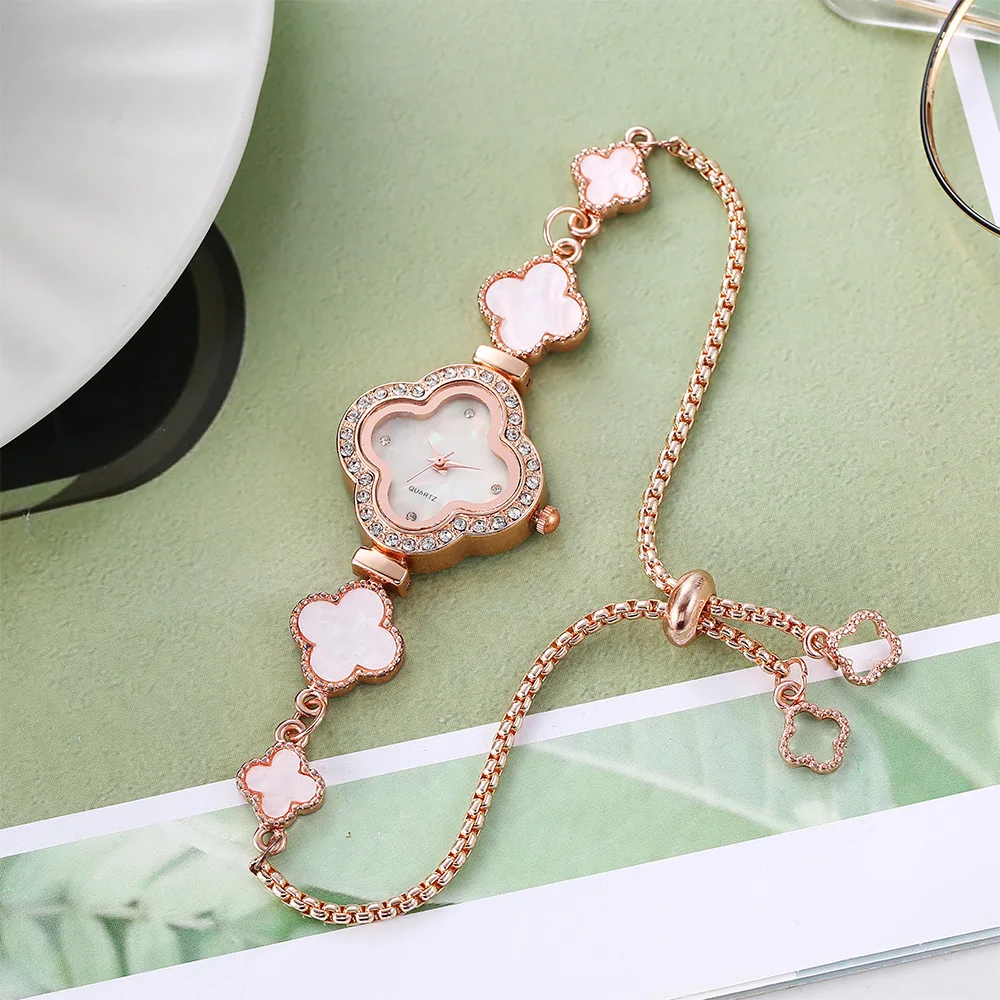 Four Leaf Clover Quartz Watch Temperament Light Luxury Diamond Inlaid Women's Watch Niche Flower Shaped Bracelet Women's Watch