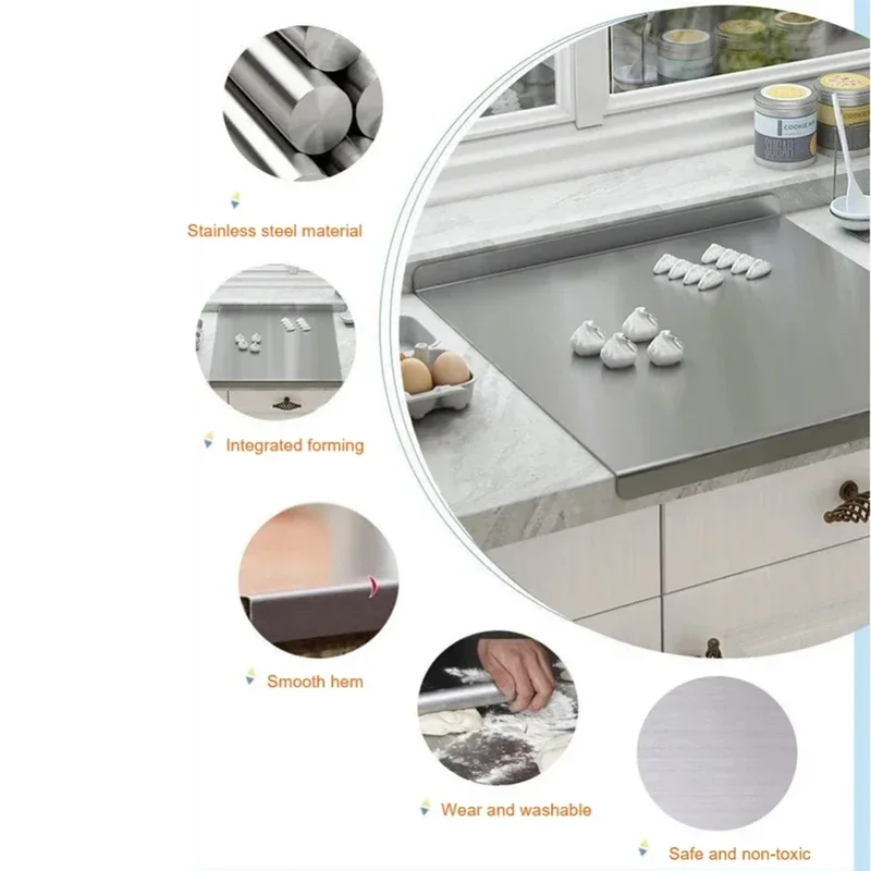 40x30 cm Double-Sided Rectangle Stainless Steel Chopping Block Household Rolling Kneading Panel Fruit Cutting Board
