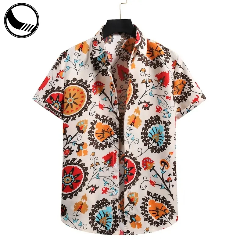 Mens Hawaiian Shirt Short Sleeve Vintage Printed Aloha Shirts for Beach Holiday manufacture