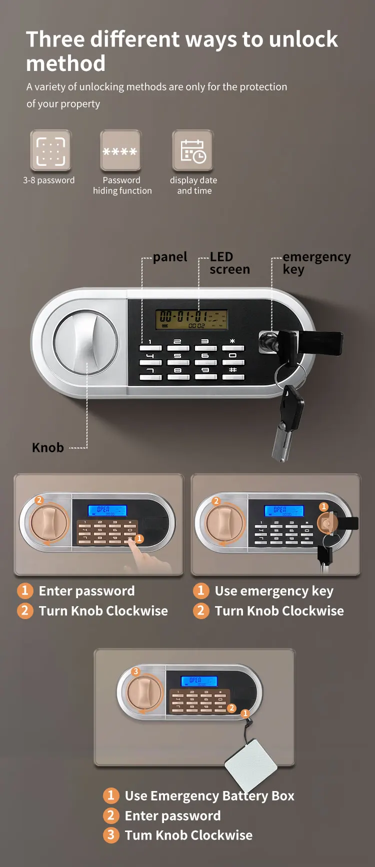 CEQSAFE Small Household Digital Security Box with Electronic Digital Lock Mini Steel Safe Box details