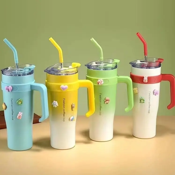 40 oz Tumbler With Handle and Straw With Lid Stainless Steel Thermos ...