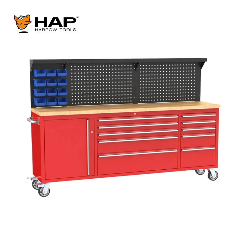 Widely Use Good Performance Wooden Worktop Work Bench Tool Cabinet on Wheels