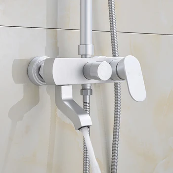 Silver Bathroom Shower Set Wall Mounted Rain Shower Faucets Space Aluminium Bathing Shower Faucet Kit