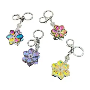 Cute Diamond Crystal Snowflake Metal Keychain for Women Colorful Coin Holder with Silk Screen Printing Gift