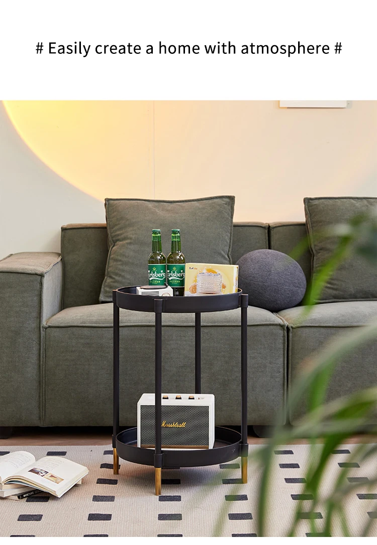 Small Coffee Table Iron Metal Double Sofa Side Table Round Plate End ...
