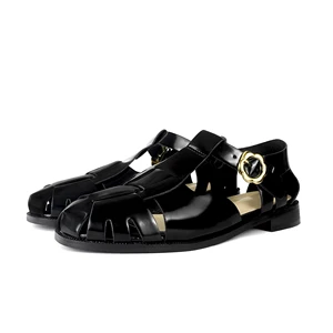 ZAZB Customized Design Shoes, Women's Hollowed Out Black Sandals, Flat Shoes, Luxurious Sandals, Women's Fashion and Elegance