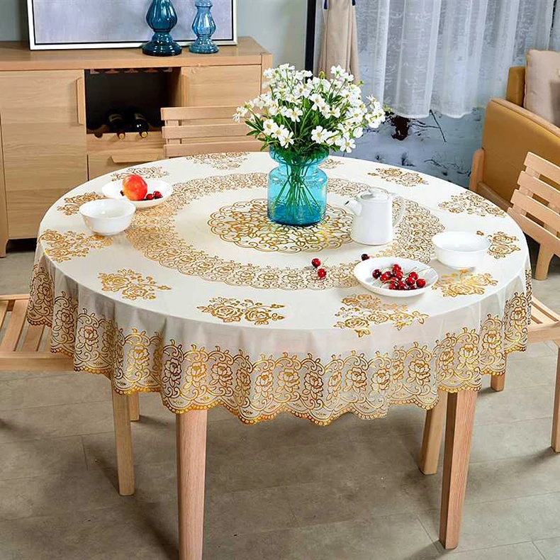 Pvc Lace With Gold Round Table Cloth Table Runner - Buy Gold Lace ...