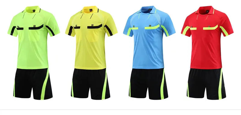 Men Referee Jersey Custom Wholesale Soccer Jersey Set Football Shirt Training Uniform Kit Card Pockets 100% Polyester Blank