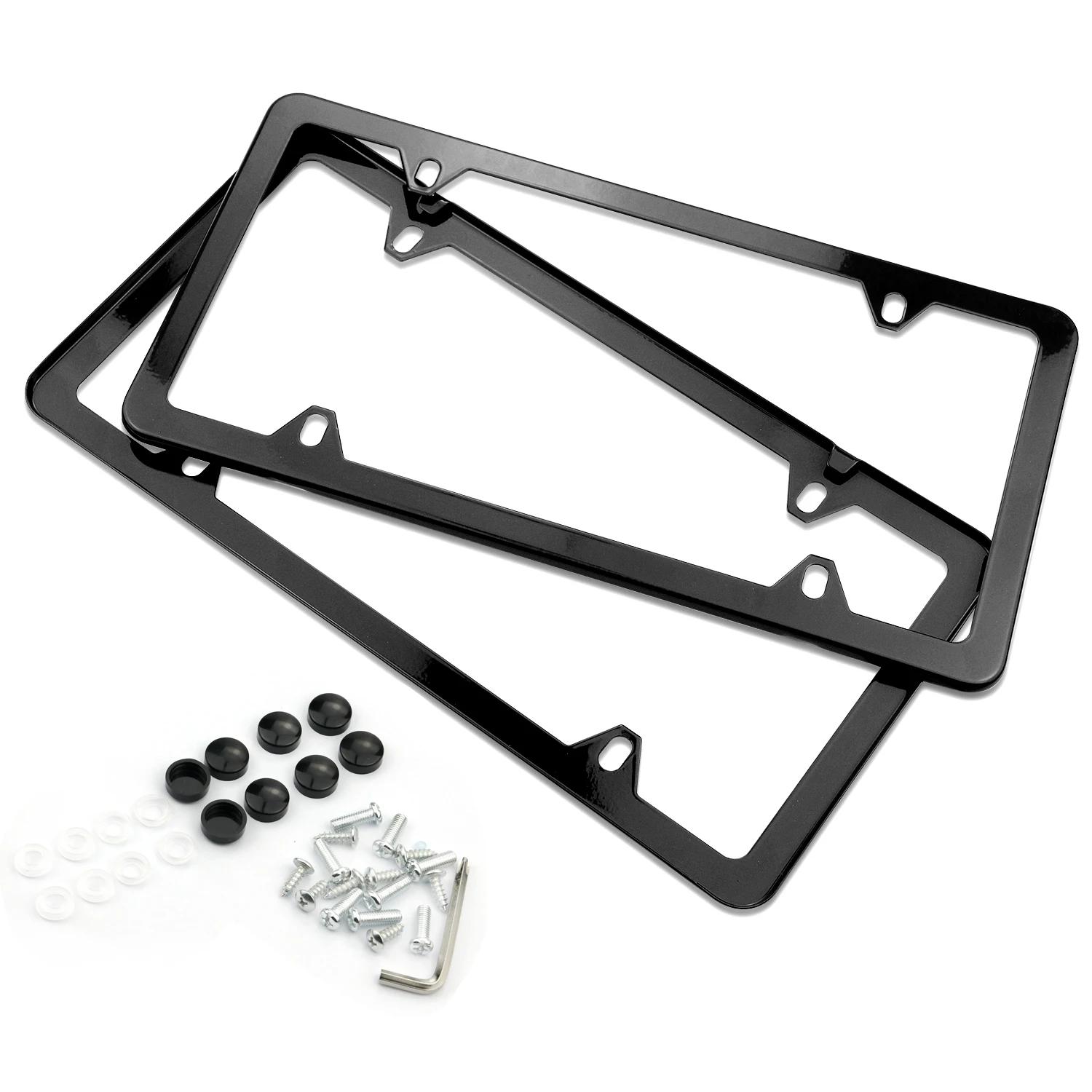 Set Of 2 Stainless Steel License Plate Frame With Screws - 4 Holes ...