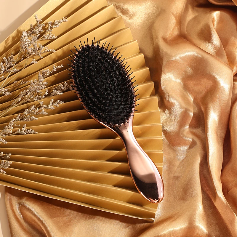Rose Gold 5 in 1 Packing Colorful Boar Paddle Brush Ceramic Detangling Hairbrush Hair Extension Brush With Clip and Comb Set