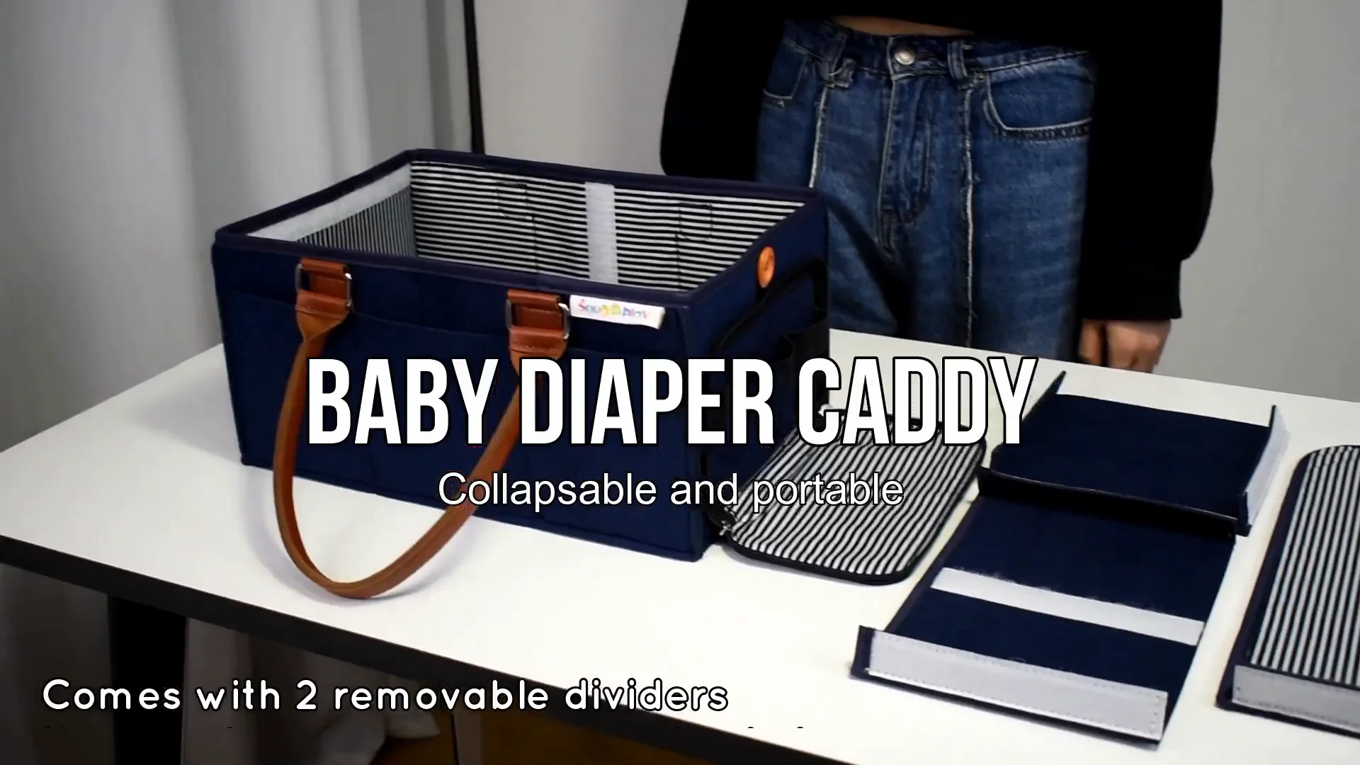 Felt Diaper Tote Bag Large Portable Car Travel Nappy Caddy Cream