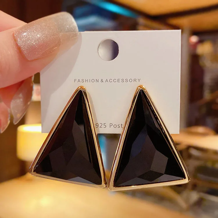 Exaggerated Big Triangle Shaped Stud Earrings Geometric Gold Plated Multicolor Earrings