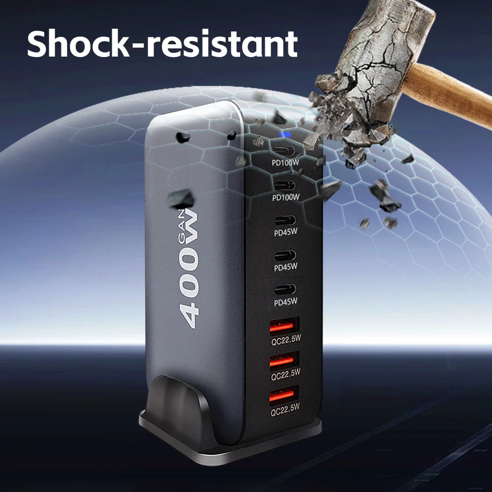 Universal Compatibility 8 Port PD QC 400W GAN Desktop Fast Charger Multi-function  USB Charging for Mobile Phone