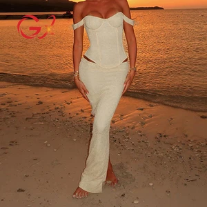GX2510 Fashion Summer Women Clothing Vendor Street Wear Elegant Sleeveless Tops and Maxi Lace Skirt 2 Piece Set