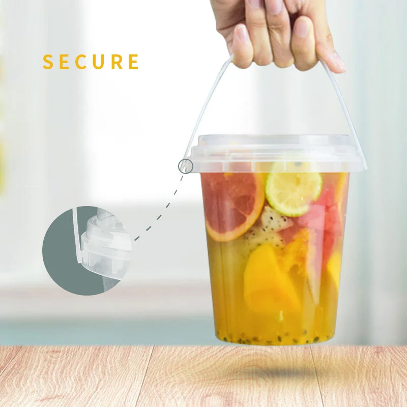 Customizable Disposable 32-ounce Transparent Plastic Milk Tea/fruit Buckets with logo Lids and Straw
