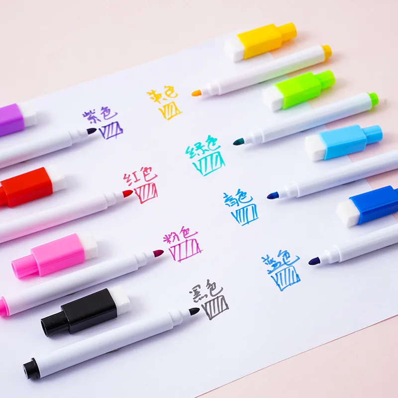 Magnetic dry wipe pens dry erase markers with eraser cap low odor fine tip whiteboard pens