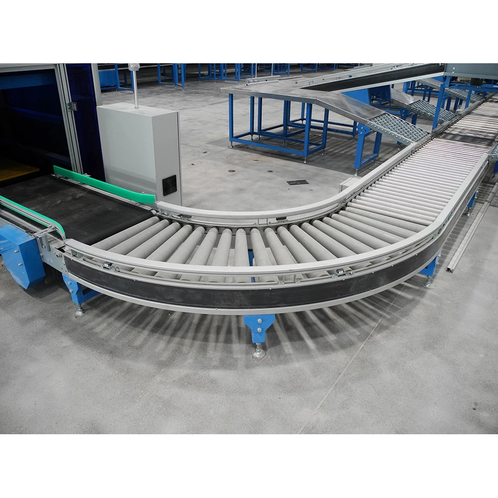 Изготовленный на заказ производитель поставляет логистическую сортировочную линию изогнутый роликовый конвейер Поворотный