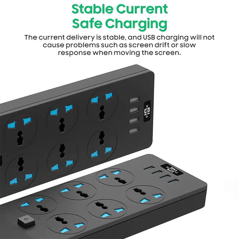 Multi Plug Options Extension Socket 6 Outlets 4 USB Charging Ports Power Extension Cord Sockets