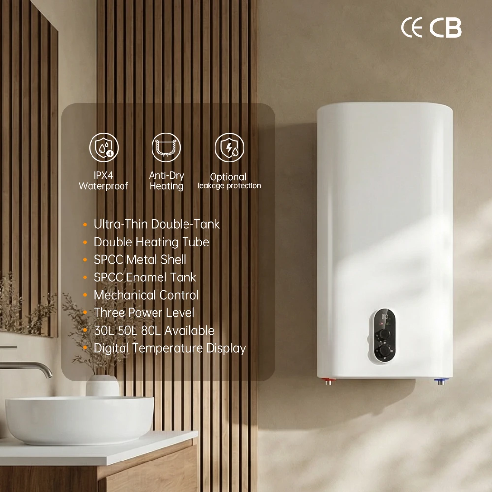 CE Certified 30L/50L/80L Three Power Level Metal Housing Knob Control Wall-Mounted Electric Water Heater for Household