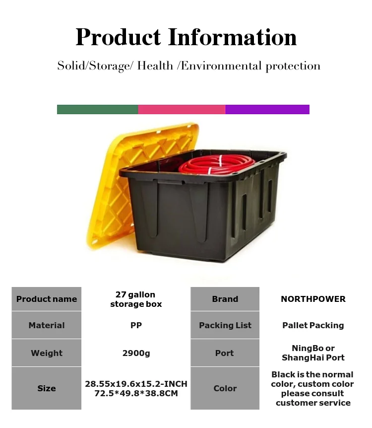 Project Source Commander Large 27-Gallons (108-Quart) Black Heavy Duty Tote  with Standard Snap Lid in the Plastic Storage Containers department at