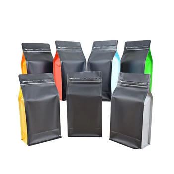 Custom Printed Black Aluminum Foil 100g 250g 500g 1kg 12 Oz Plastic Flat Bottom Coffee Bags With Valve