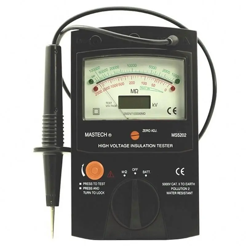 MASTECH MS5202 цифровой/аналоговый/двойной дисплей/указатель мегометр тестер сопротивления изоляции до 2500 в 100000