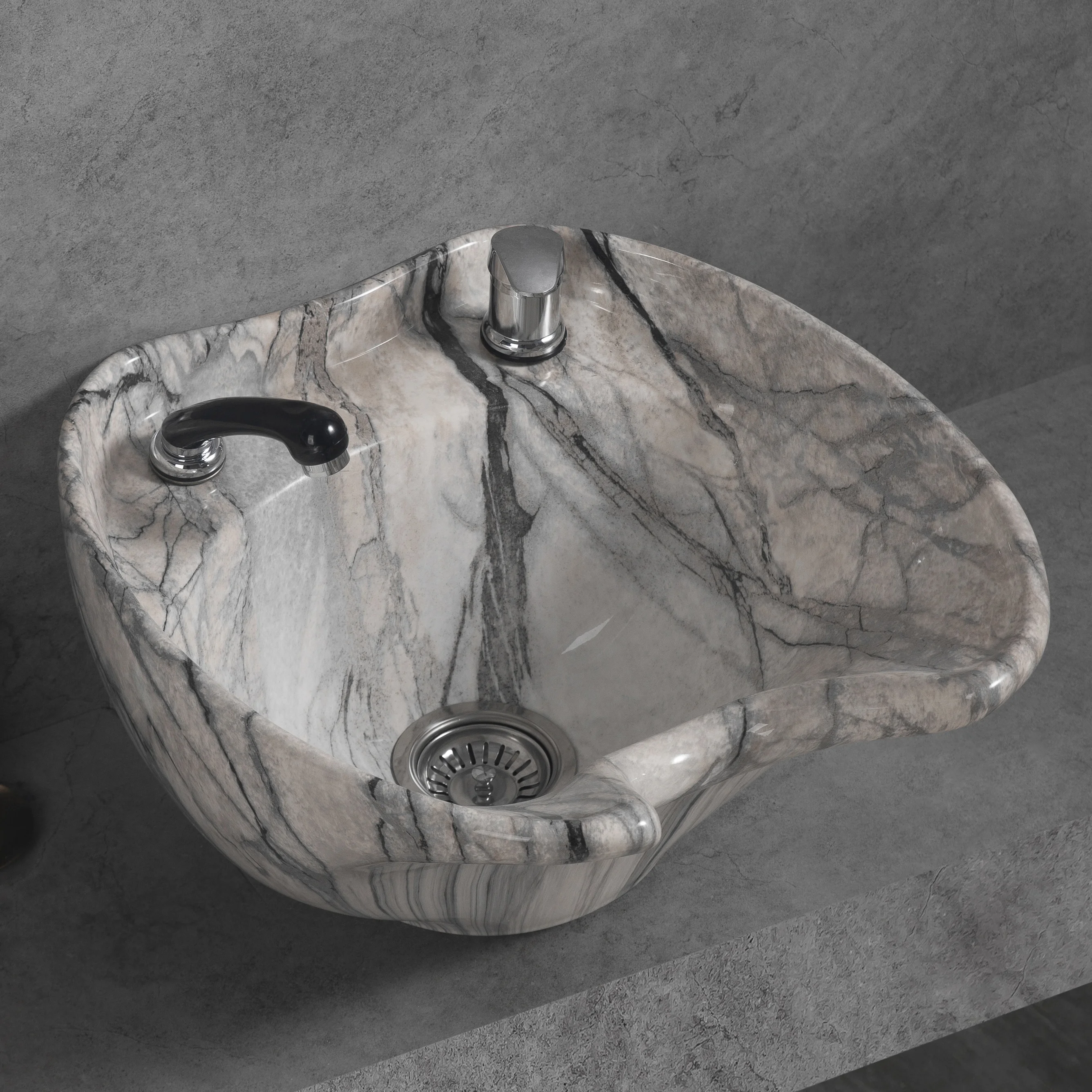 Marble Gray Color Classical Shape Porcelain Barber Shop Wash Hair Sink Bowl Ceramic Salon Shampoo Basin
