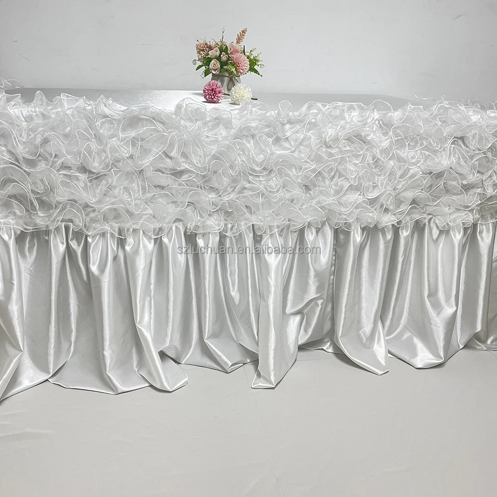 Customized Organza Banquet Table Cloth Wedding Tablecloths Ruffled Skirt Table Cloth Decoration Round Table Cloth Wedding