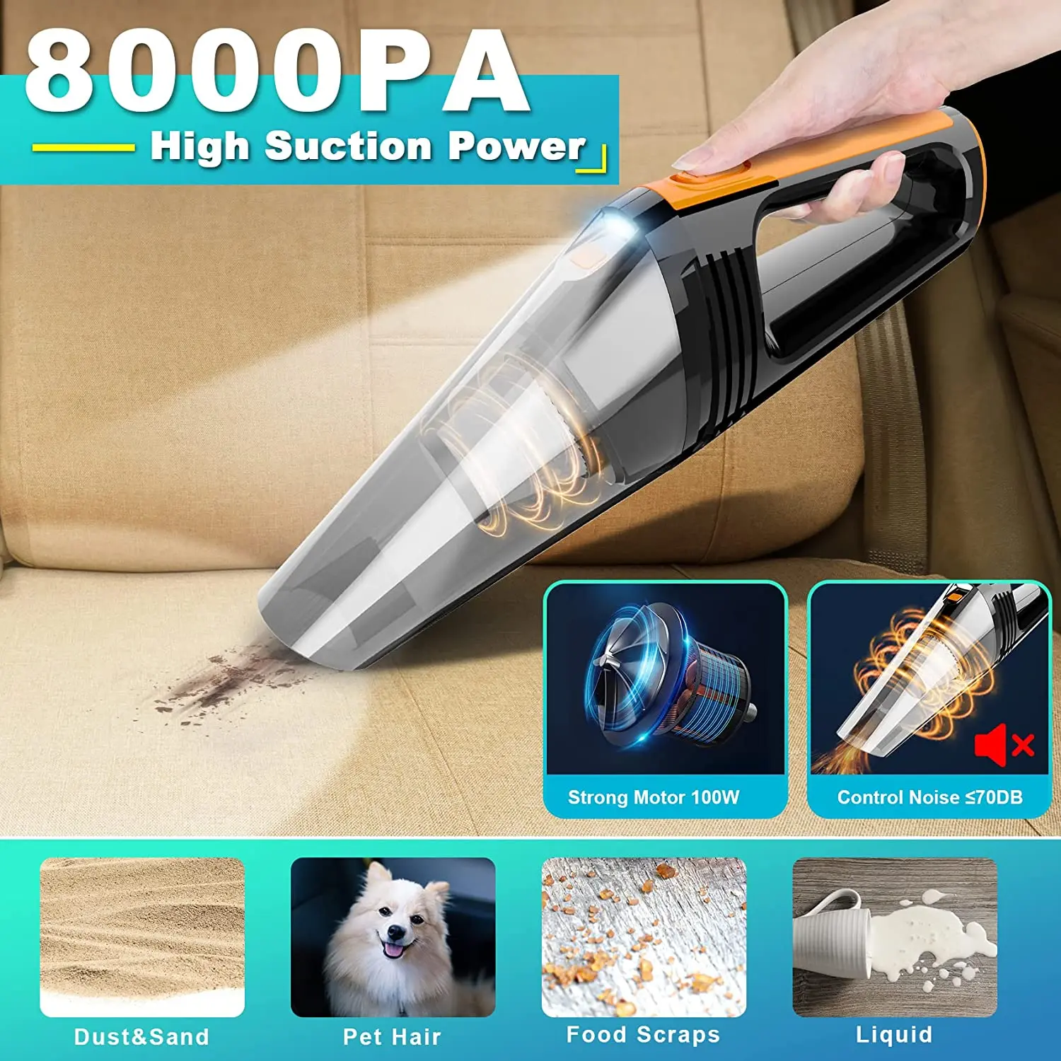 2004 Portable Car Vacuum Cleaner High Power 8000pa/100w/dc12v,16.4ft
