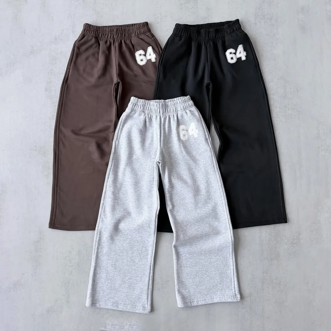 Spodnie sportowe w stylu streetwear dla mężczyzn, proste, wysokiej jakości, z niestandardowymi haftowanymi naszywkami, 100% bawełna, elastyczne, codzienne spodnie długie