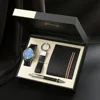 set nero da 5 pezzi - orologio - portafoglio - portachiavi - penna - confezione regalo in legno