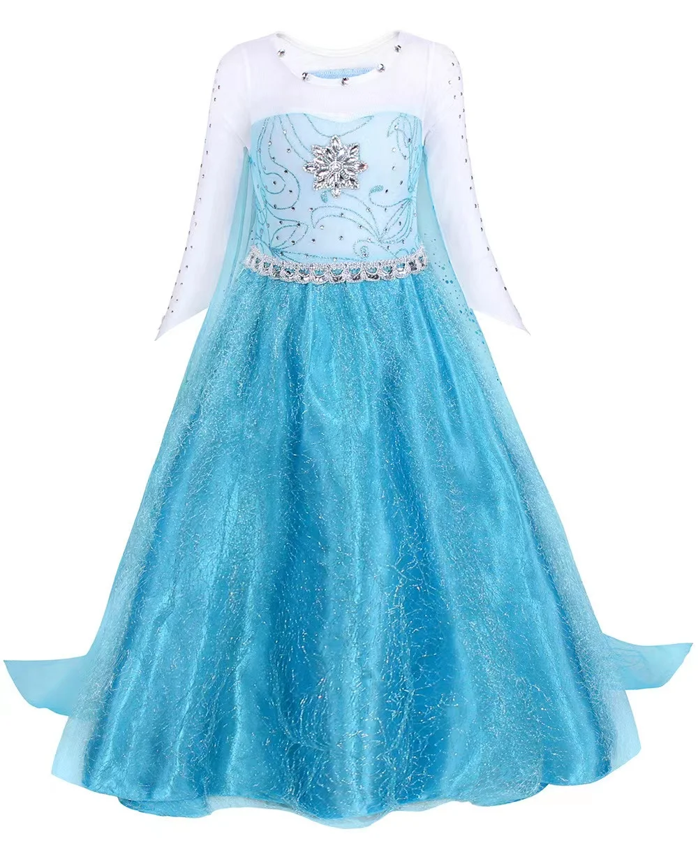 2025 Online Kids Girls Dresses Blue Beaded Elsa Dress Costume Princess Anna  Party Dresses