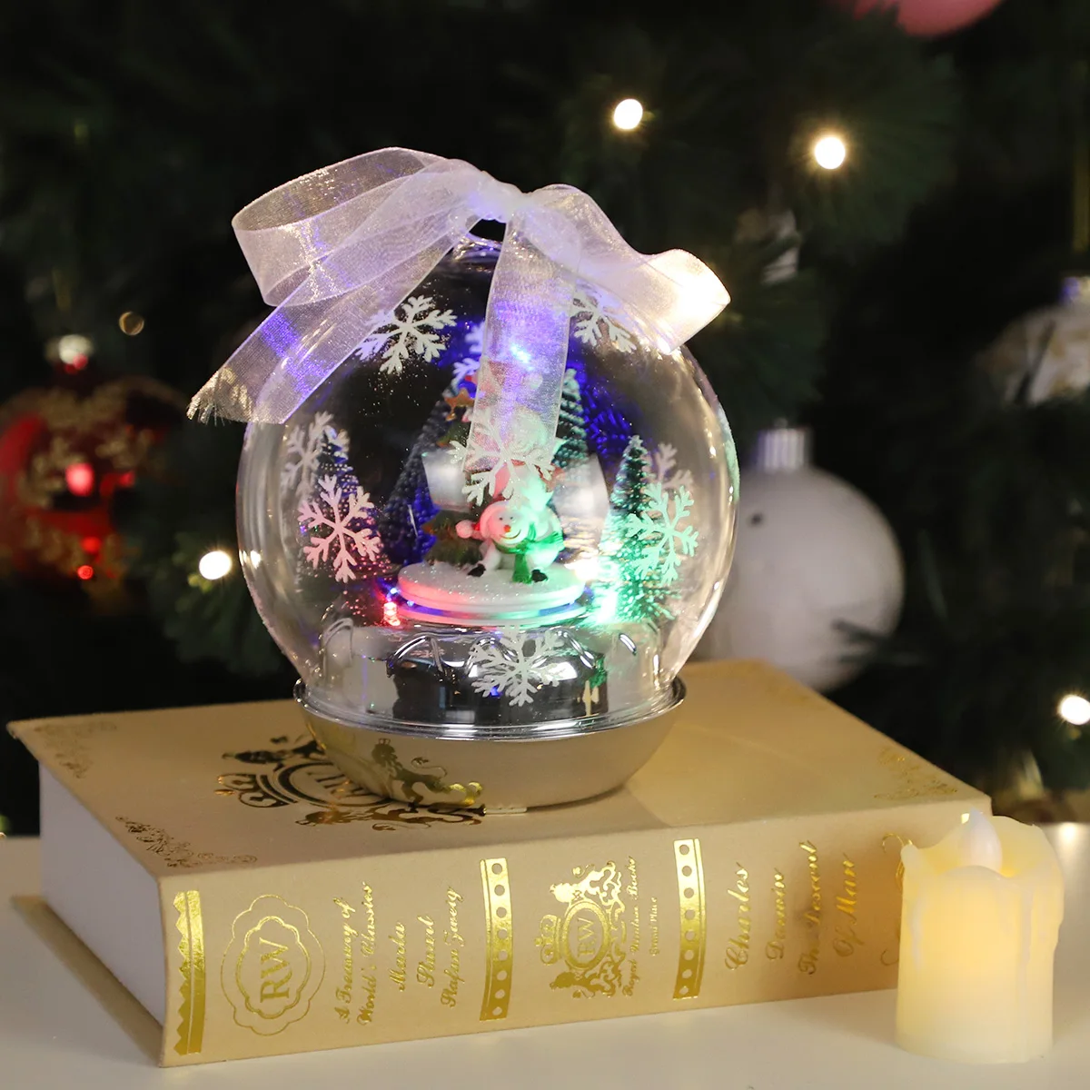 Handmade international electroplating glass blown ball Christmas art glass music rotating ball ornaments presents crafts