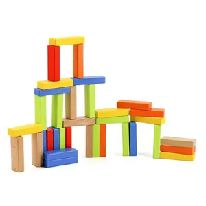 EDULAND Educational Creative Mixed Natural Solid Wood Colourful Beech Wood Blocks Stacked Layers Stacking Tower Game DIY Model