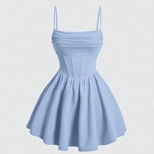 Spring New Fashion Euro-American Ladys Wear Summer Backless Strap Slim Sexy Corset Mini Short Skirt Black Dress