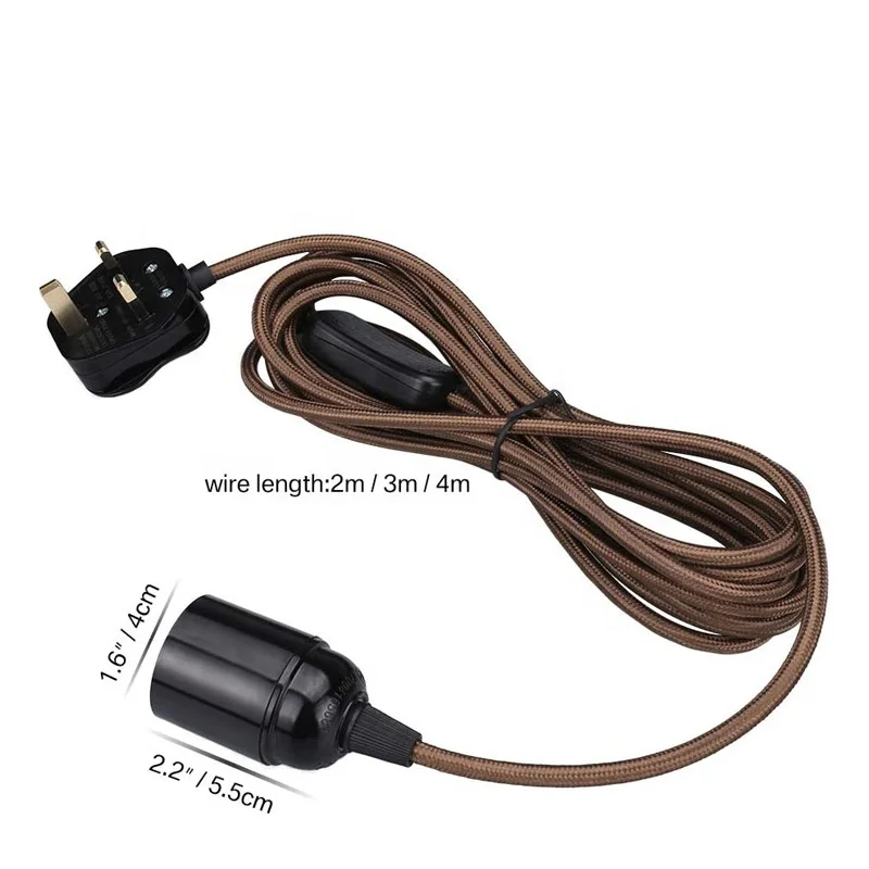 Pendant Light 3pin Uk Plug Kettle Lead Cloth Braided Power Cable Kit