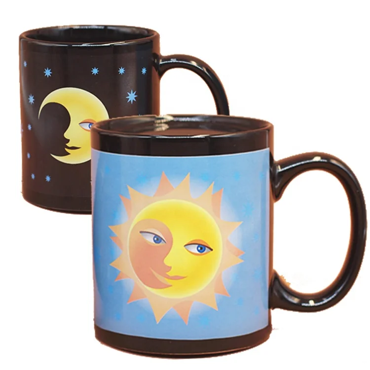11oz Heat Sensitive Color Changing Magic Black Sublimation Ceramic Coated Heart Handle Mug With Customized