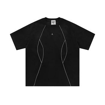 Free Customs Vintage Wash Custom Garment Dye Streetwear Stripe Tshirt 200g Polyester/Cotton Nonwoven Weaving Digital 3D Shirt
