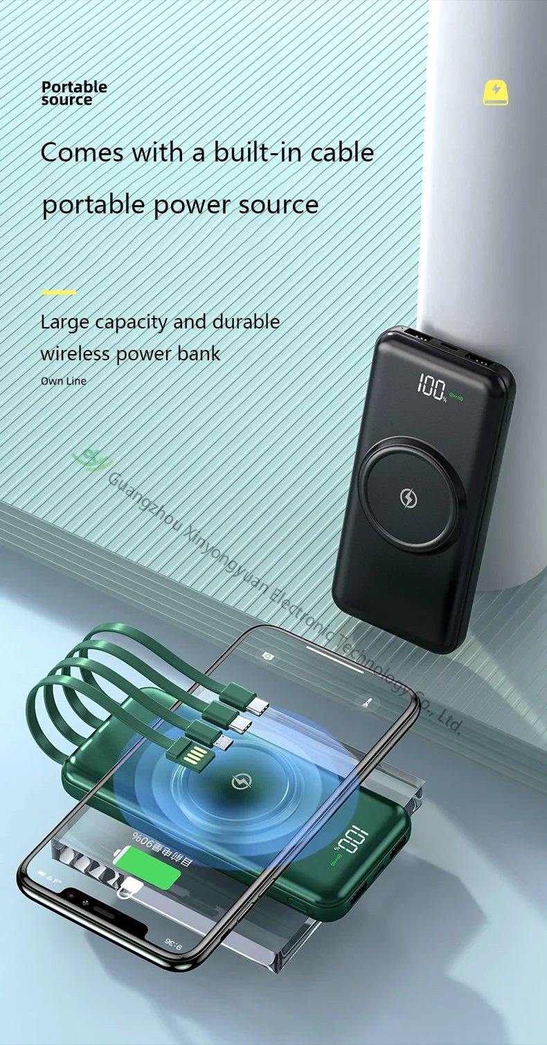 Wireless Power Bank with Cable and 10000 Mah Big Capacity Quick Charge