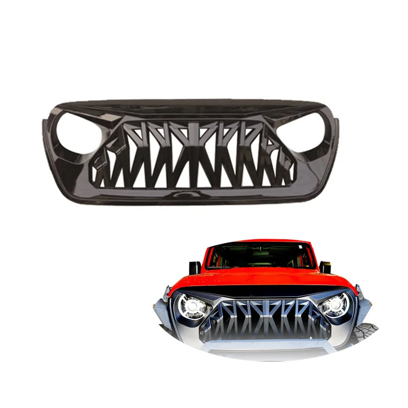 For Jeep Wrangler JL shark Plastic ABS Radiator Cover Car Upper Front Grille  Gloss Black