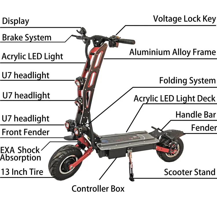 2020 China Fast Scooter 11inch 8000w 72v Dual Motor Foldable Fast E